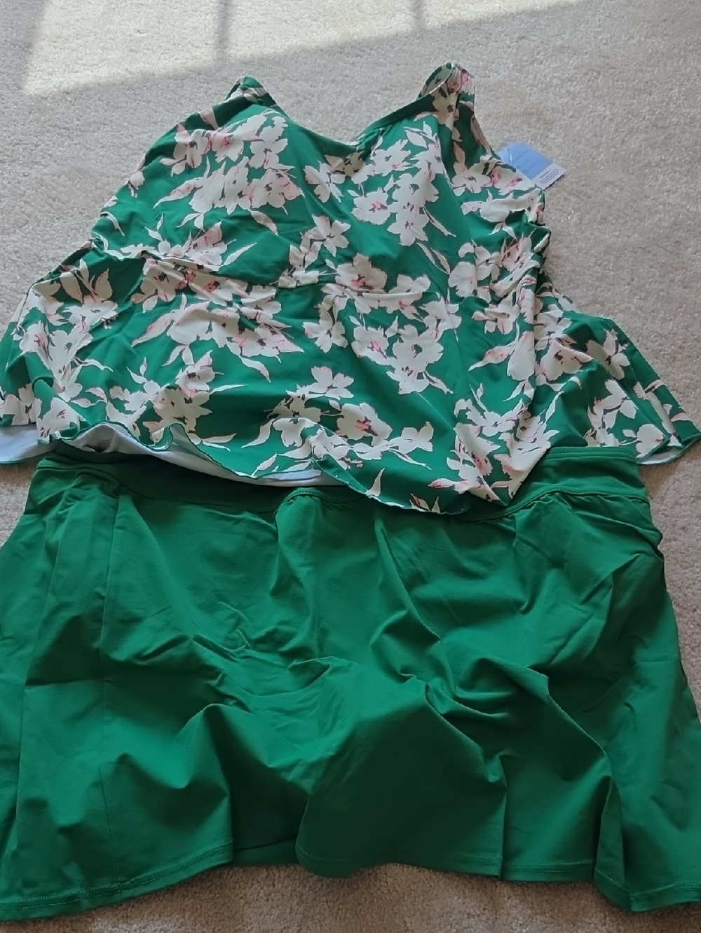 Lands' End Green Floral Peplum 2 Piece Swimsuit